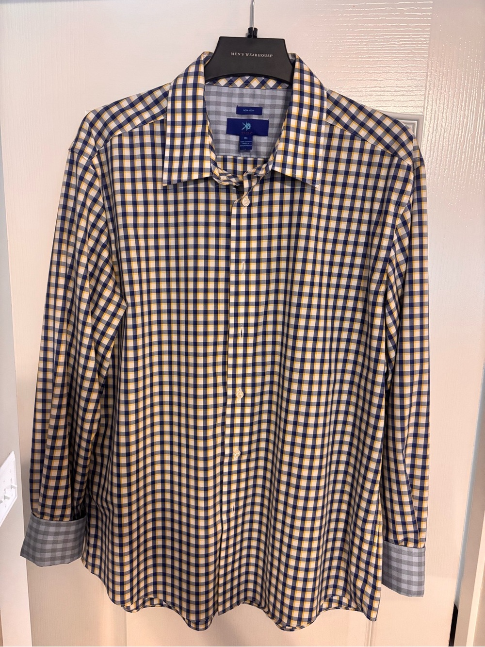 Egara Men's Blue and Yellow Checked Dress Shirt
